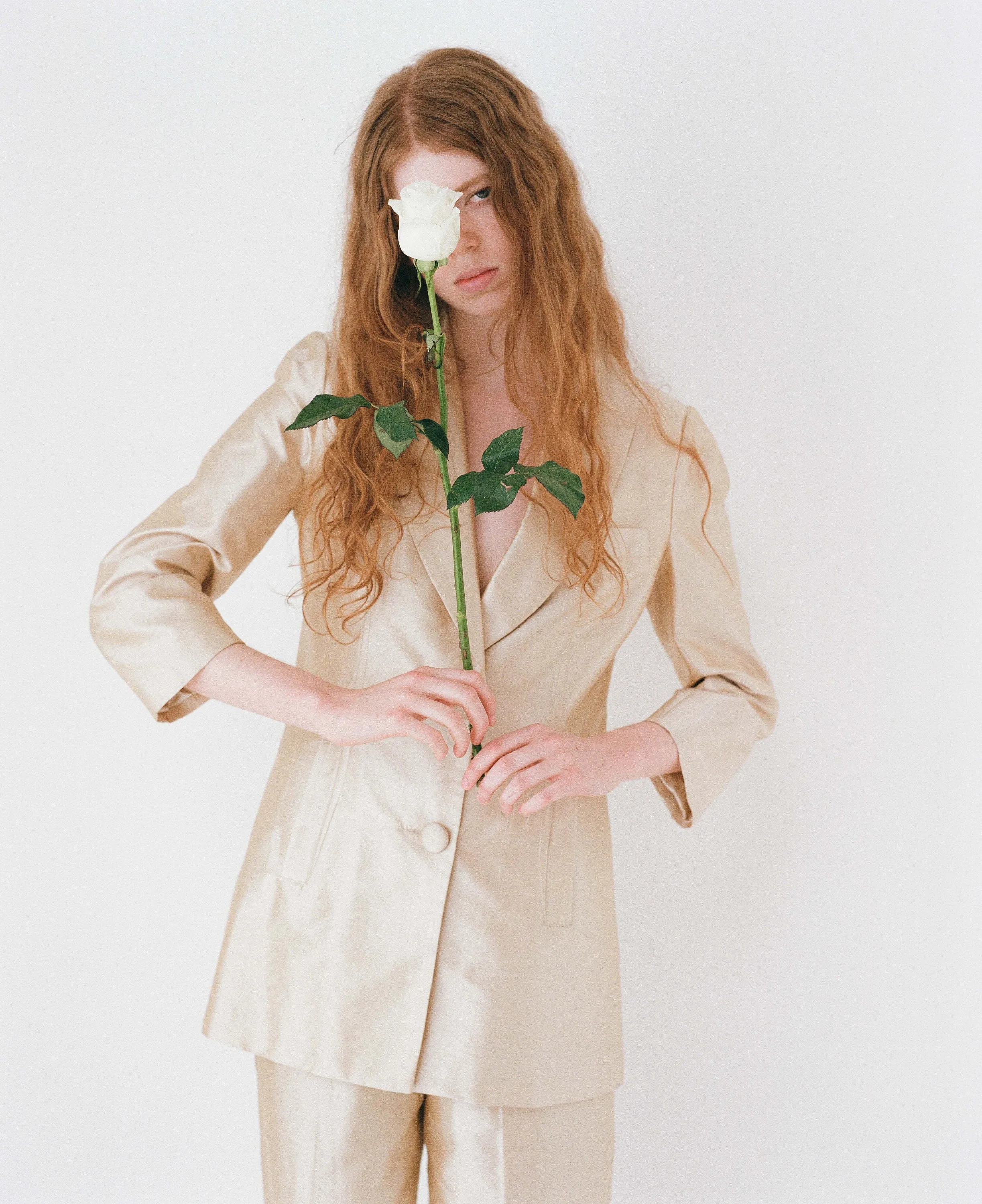 1980s Neiman Marcus Champagne Raw Silk Two Piece Bridal Pant Suit