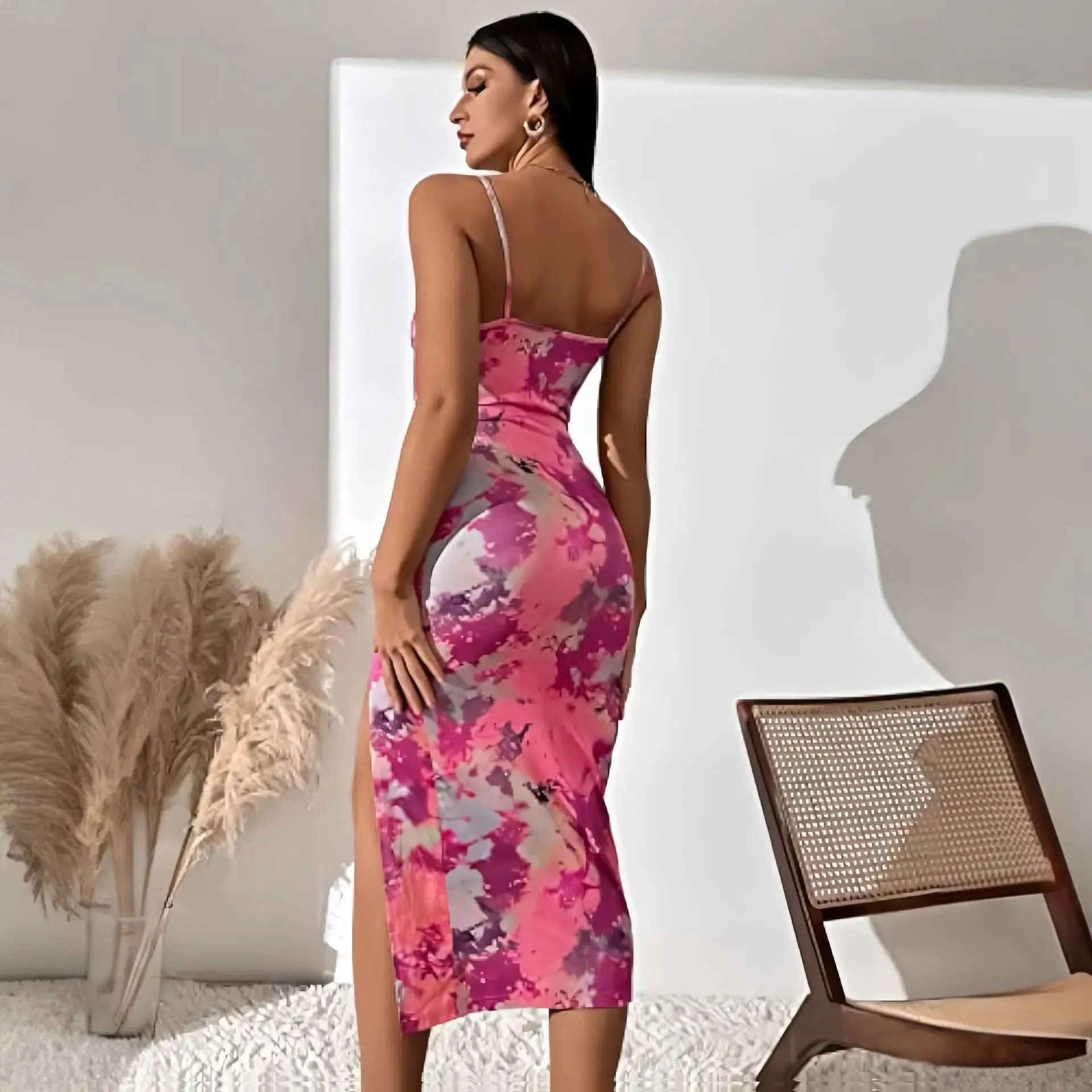 2024 Summer Split Sexy Spice Slim Women's Halter Floral Dress