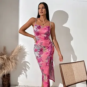 2024 Summer Split Sexy Spice Slim Women's Halter Floral Dress