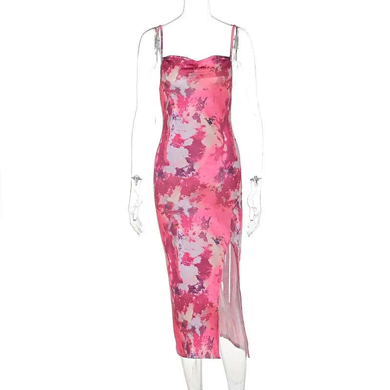 2024 Summer Split Sexy Spice Slim Women's Halter Floral Dress
