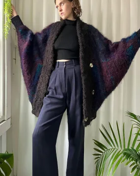 80s Handwoven Mohair Wool Cocoon Coat | S-L