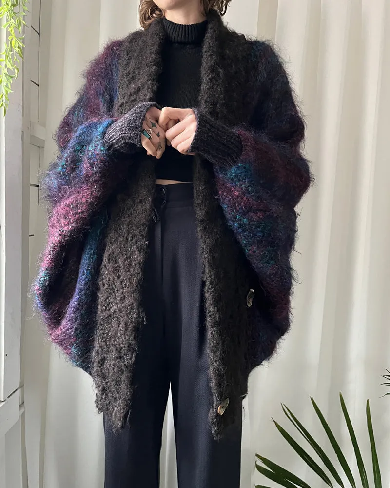 80s Handwoven Mohair Wool Cocoon Coat | S-L
