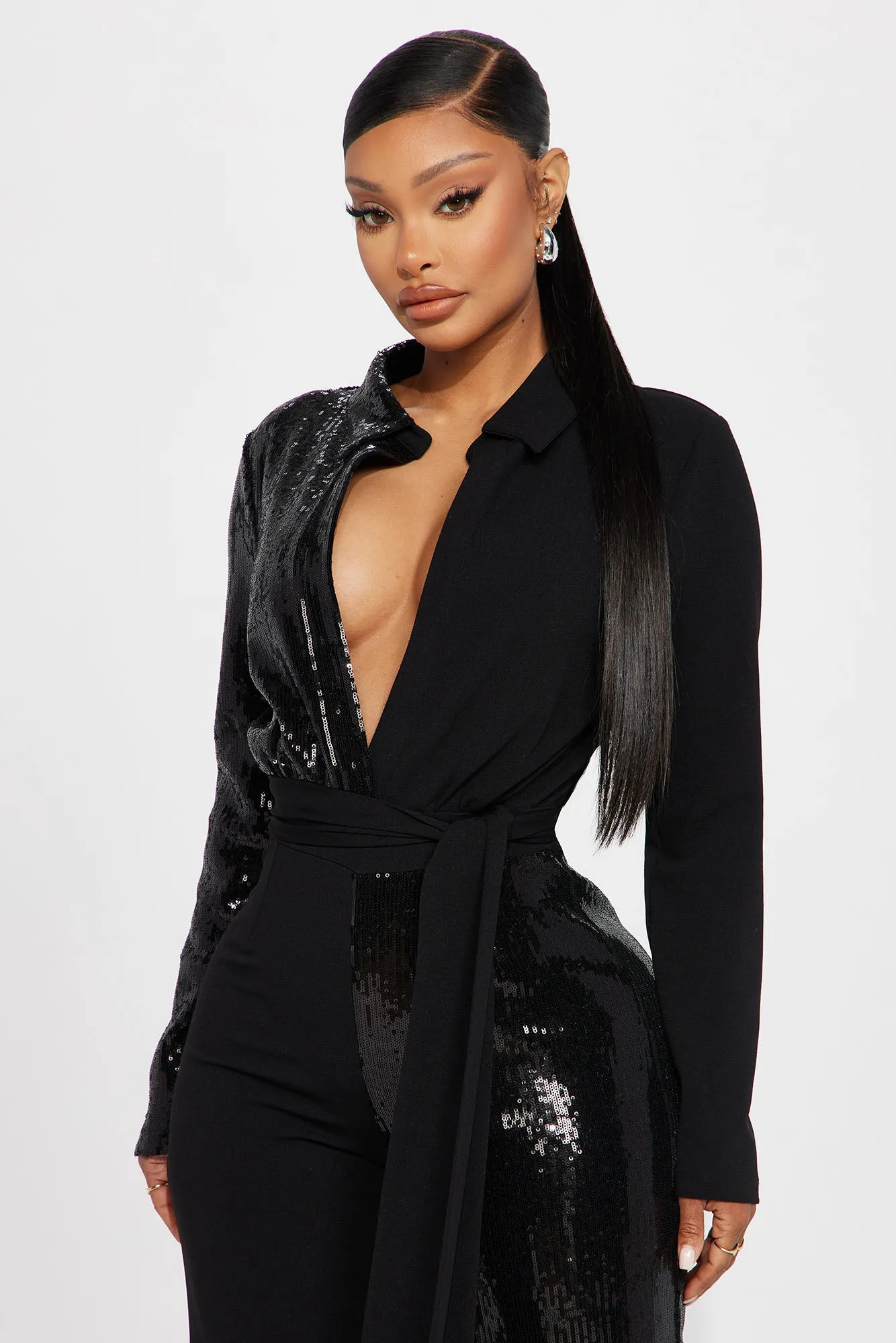 All By Myself Sequin Jumpsuit  - Black