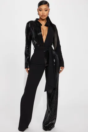 All By Myself Sequin Jumpsuit  - Black