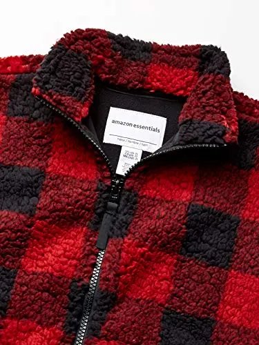 Amazon Essentials Girl's Polar Fleece Lined Sherpa Full-Zip Jacket, Red Buffalo Check, Small