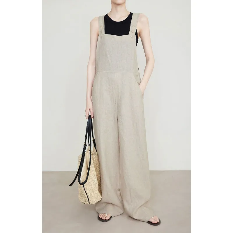 Amozae fall outfits women 100% Linen Overalls Women's Summer Casual Age-Reducing Rain-Exposed Linen Wide-Leg Jumpsuit Trousers