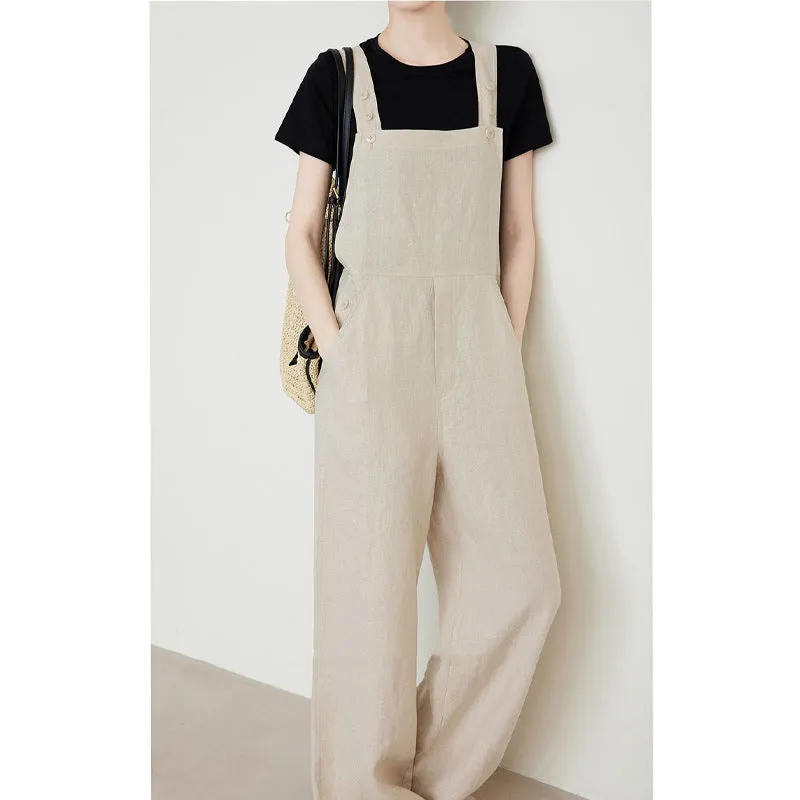 Amozae fall outfits women 100% Linen Overalls Women's Summer Casual Age-Reducing Rain-Exposed Linen Wide-Leg Jumpsuit Trousers