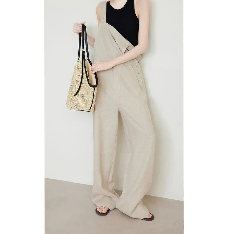 Amozae fall outfits women 100% Linen Overalls Women's Summer Casual Age-Reducing Rain-Exposed Linen Wide-Leg Jumpsuit Trousers
