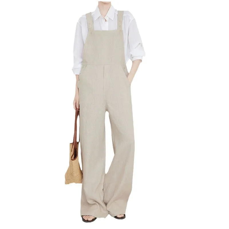 Amozae fall outfits women 100% Linen Overalls Women's Summer Casual Age-Reducing Rain-Exposed Linen Wide-Leg Jumpsuit Trousers