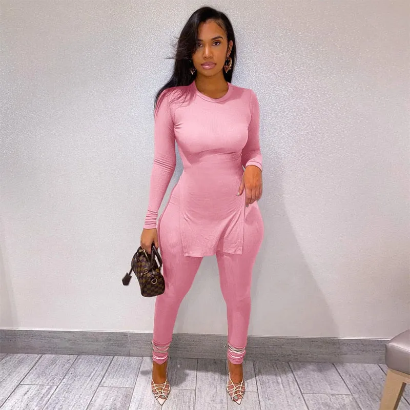 Amozae-  Long Sleeve O-Neck Skinny Stretchy Solid Print Jumpsuit Summer Women Fashion Streetwear Romper