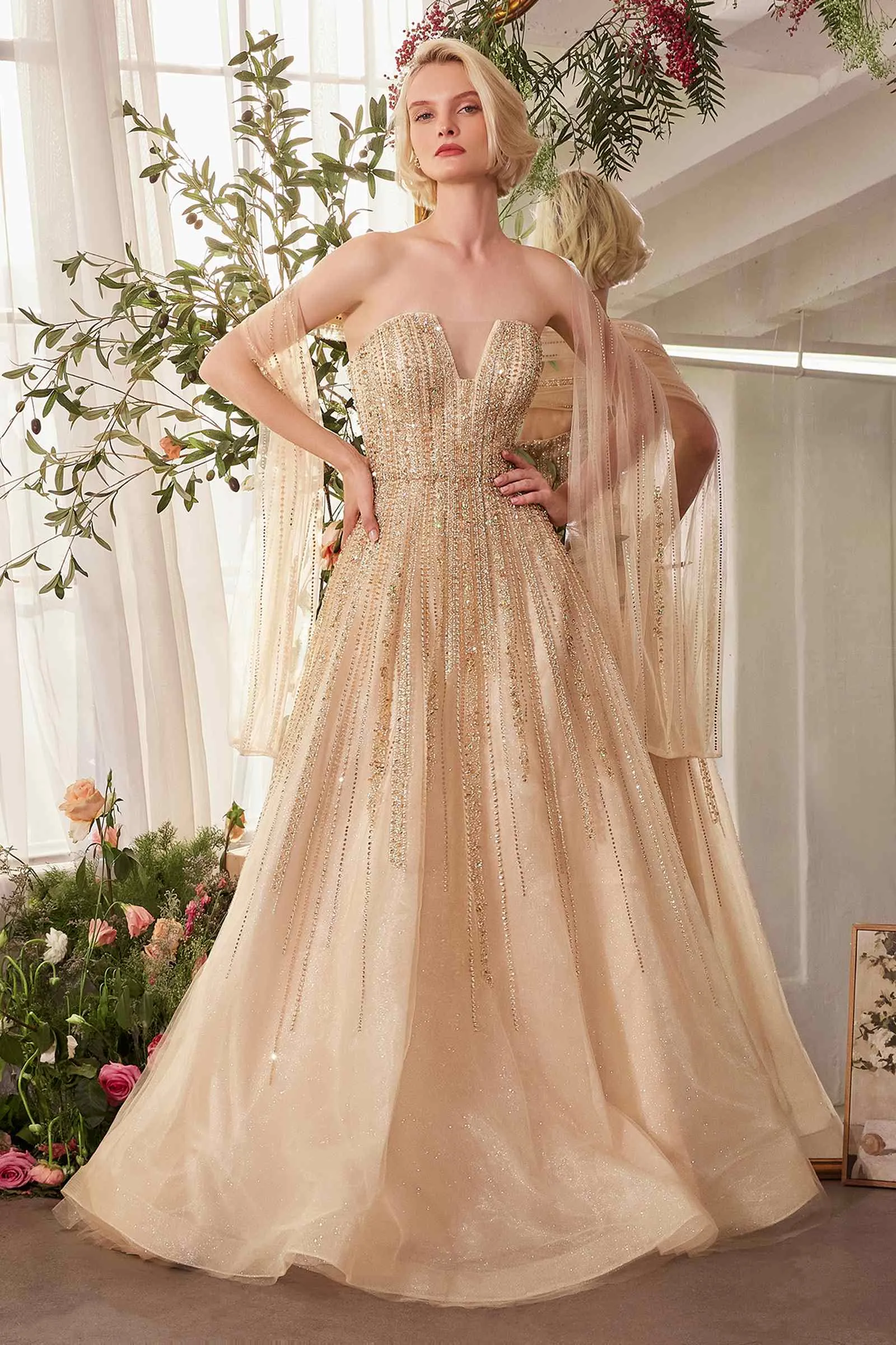Andrea & Leo A1369 Dress Strapless A-Line Ombre Beaded Gown