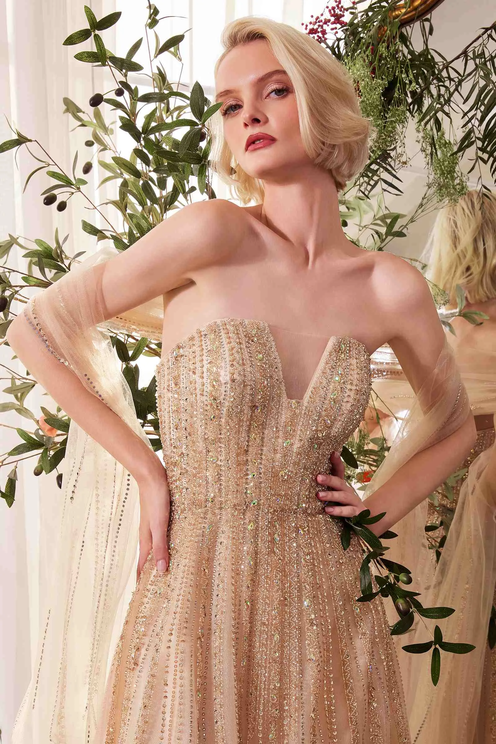 Andrea & Leo A1369 Dress Strapless A-Line Ombre Beaded Gown