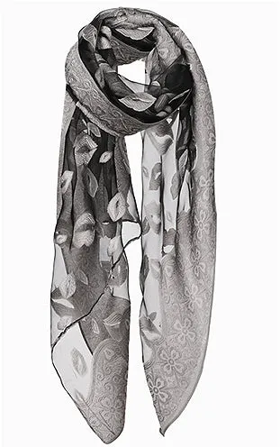 AO580 Lips Printed Burn Out Fabric Oblong Scarf