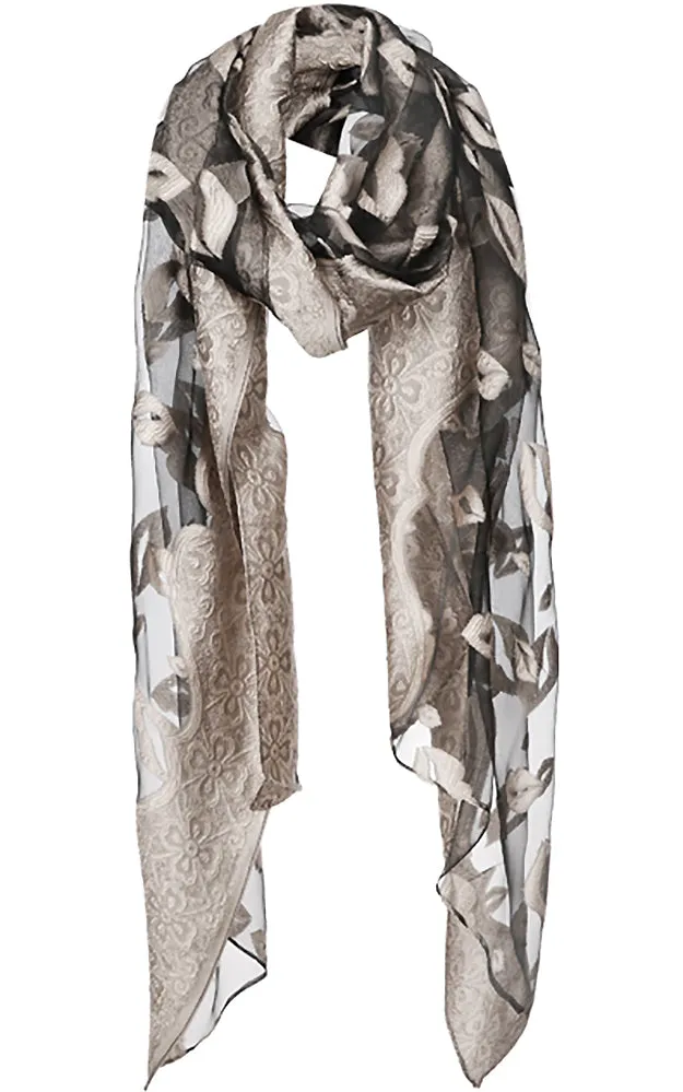 AO580 Lips Printed Burn Out Fabric Oblong Scarf