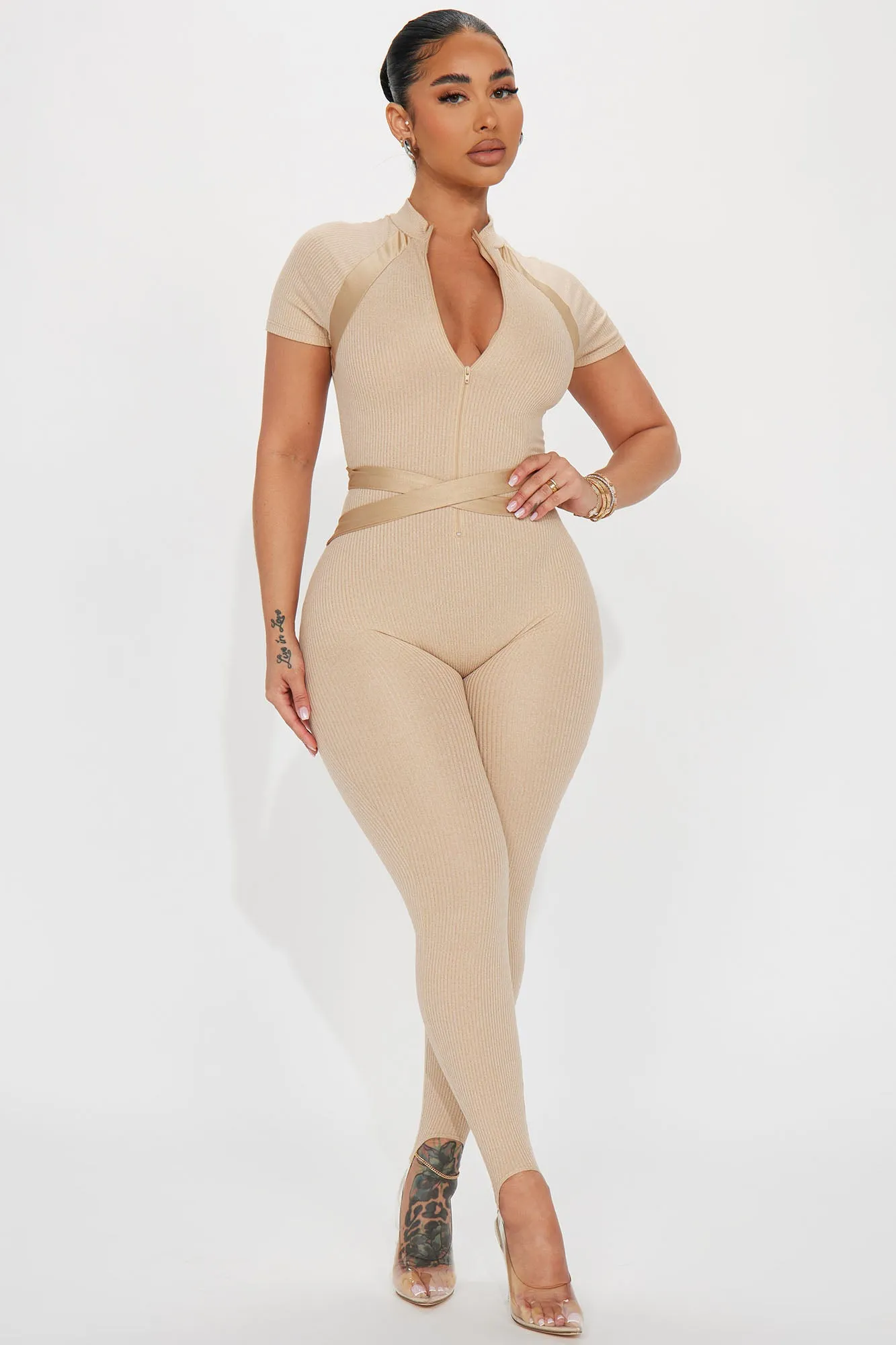Aviva Ribbed Jumpsuit - Taupe