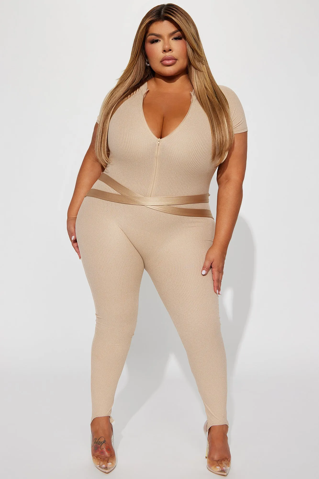 Aviva Ribbed Jumpsuit - Taupe