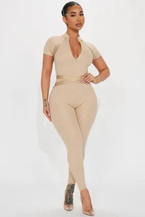 Aviva Ribbed Jumpsuit - Taupe