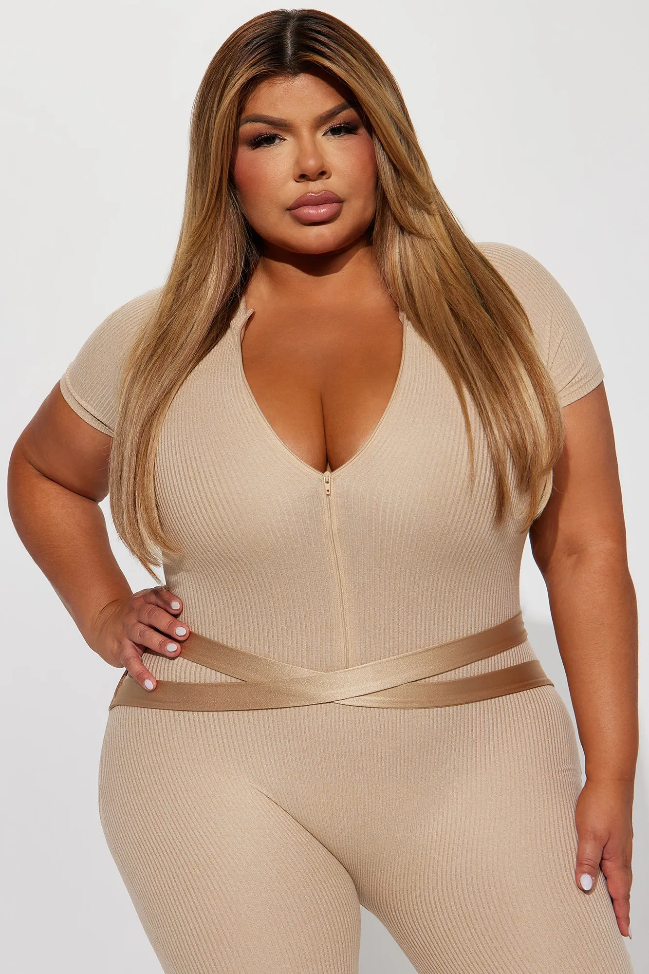 Aviva Ribbed Jumpsuit - Taupe