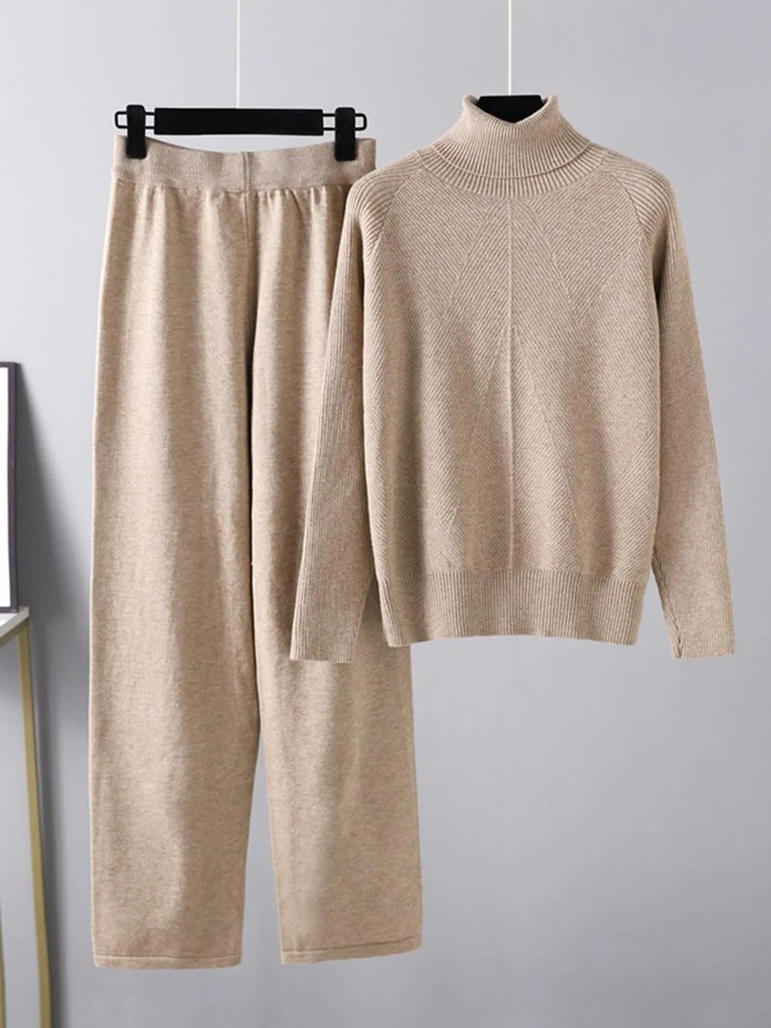 Basic Bae Sweater Set Turtleneck Raglan Sleeve Top and Pants