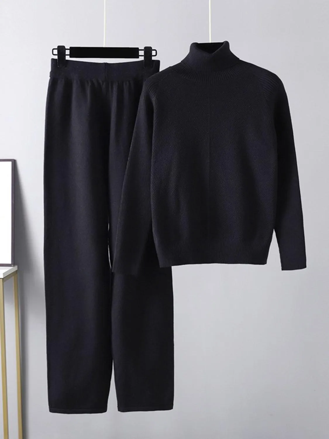 Basic Bae Sweater Set Turtleneck Raglan Sleeve Top and Pants