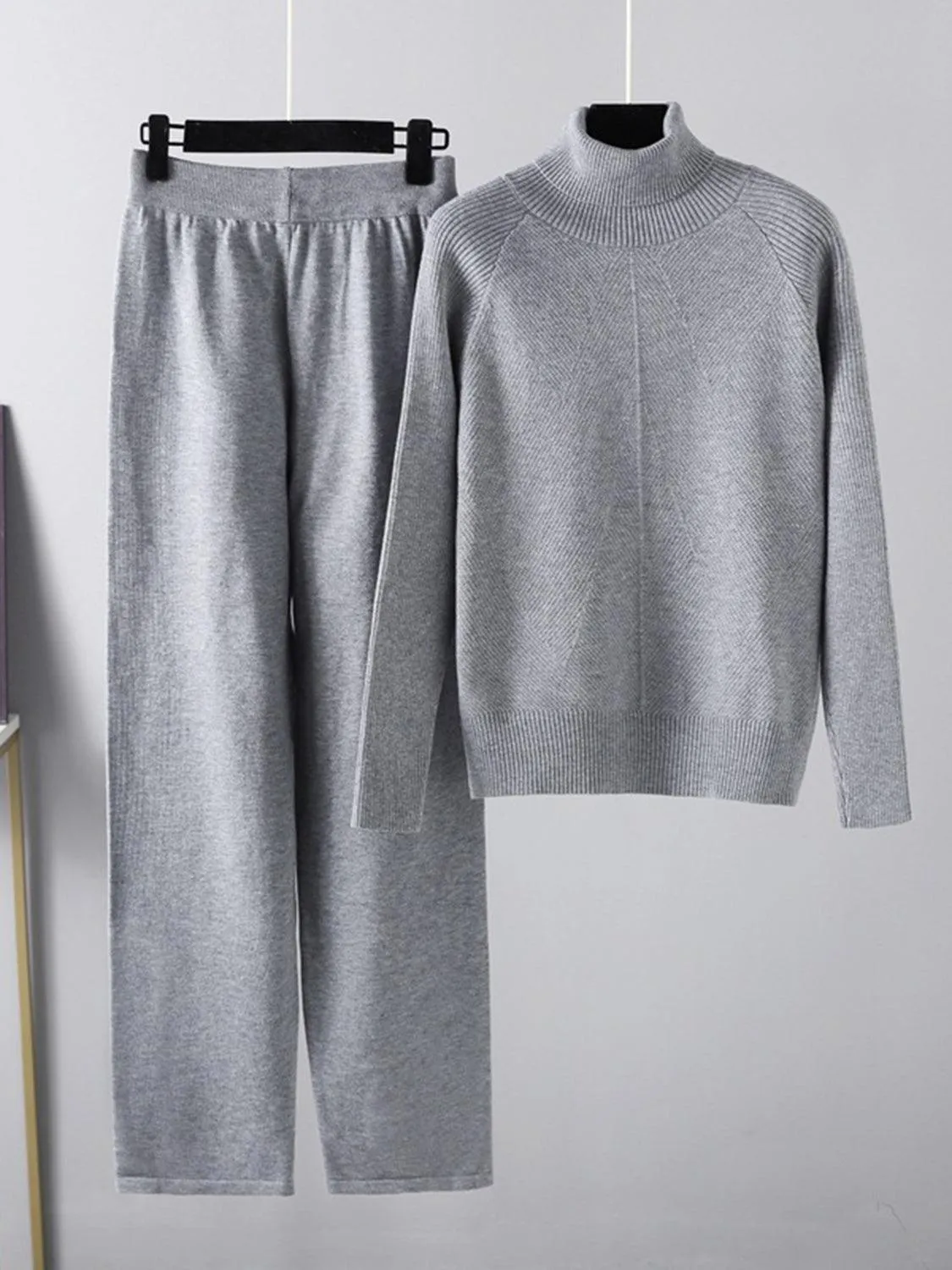 Basic Bae Sweater Set Turtleneck Raglan Sleeve Top and Pants