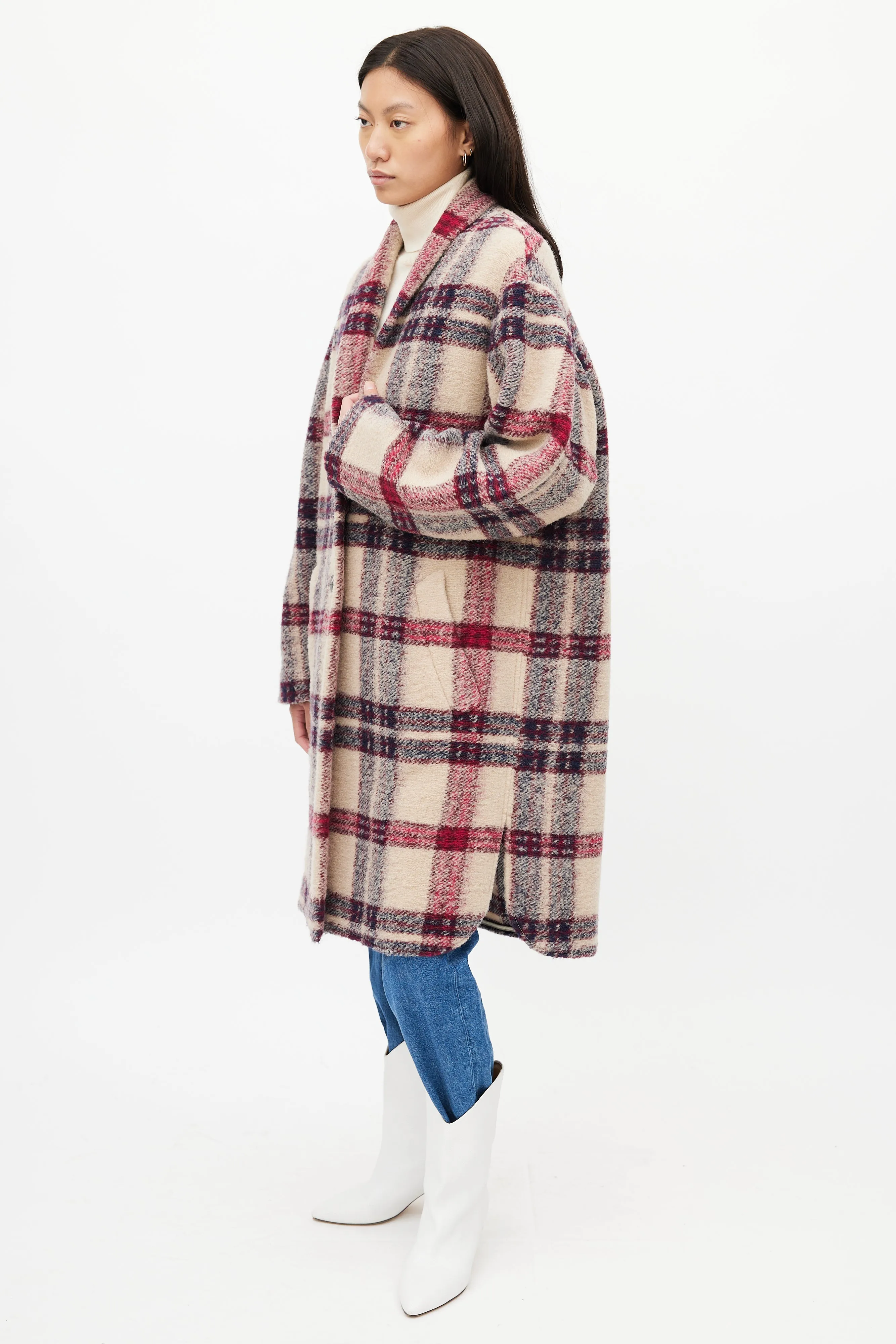 Beige & Purple Check Gabriel Coat