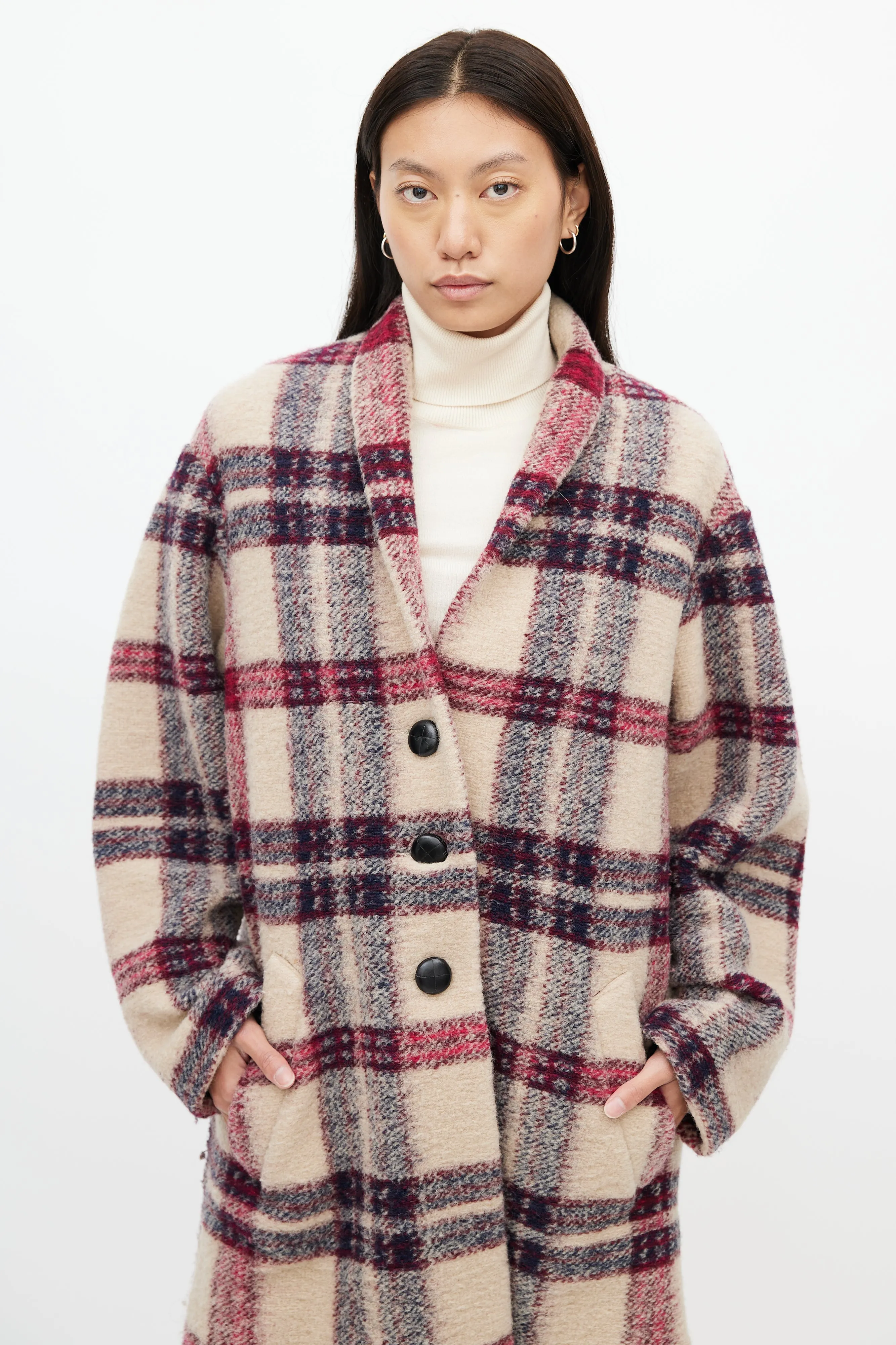 Beige & Purple Check Gabriel Coat