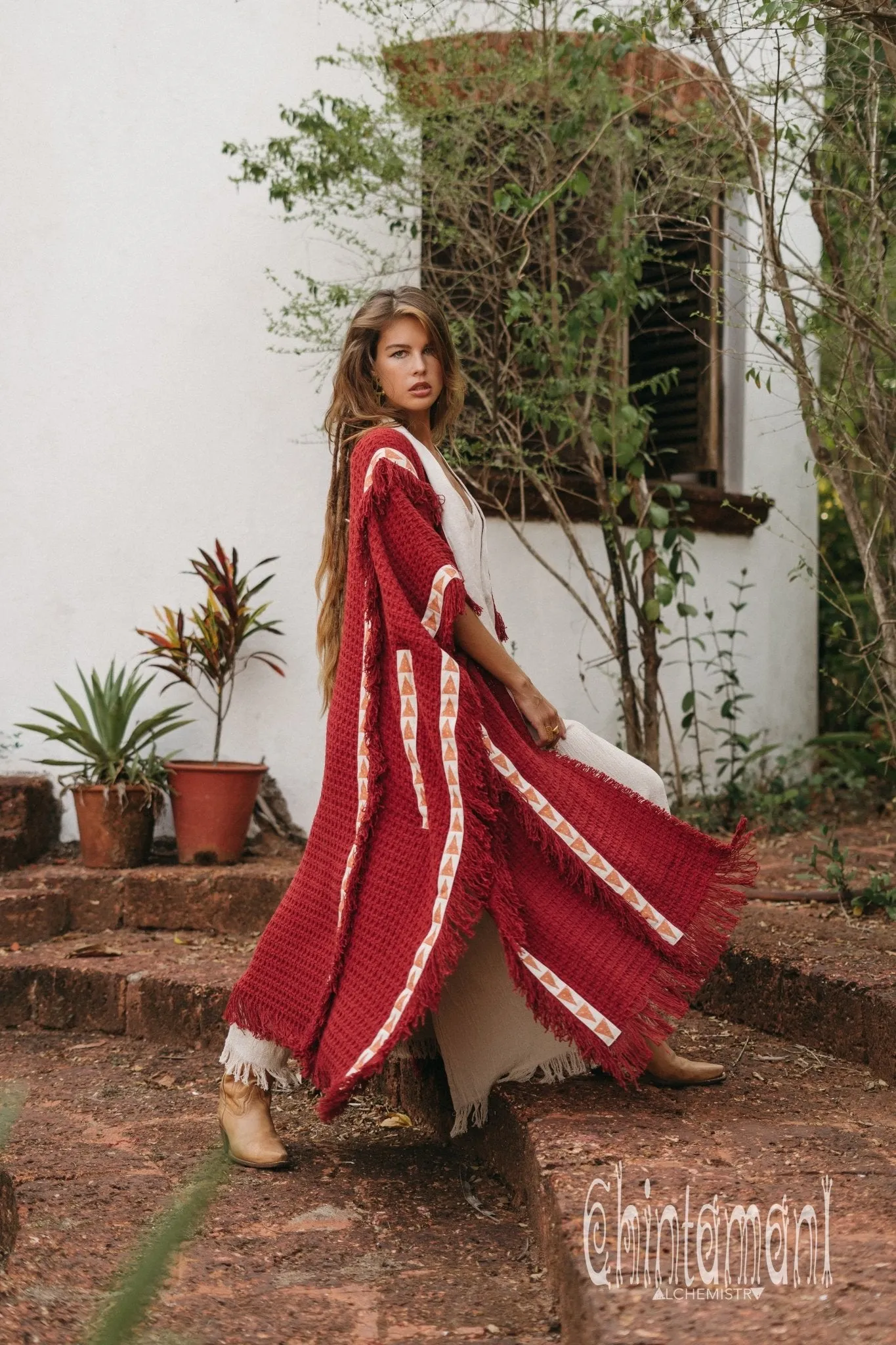 Berber Poncho Coat for Women / Red Ochre