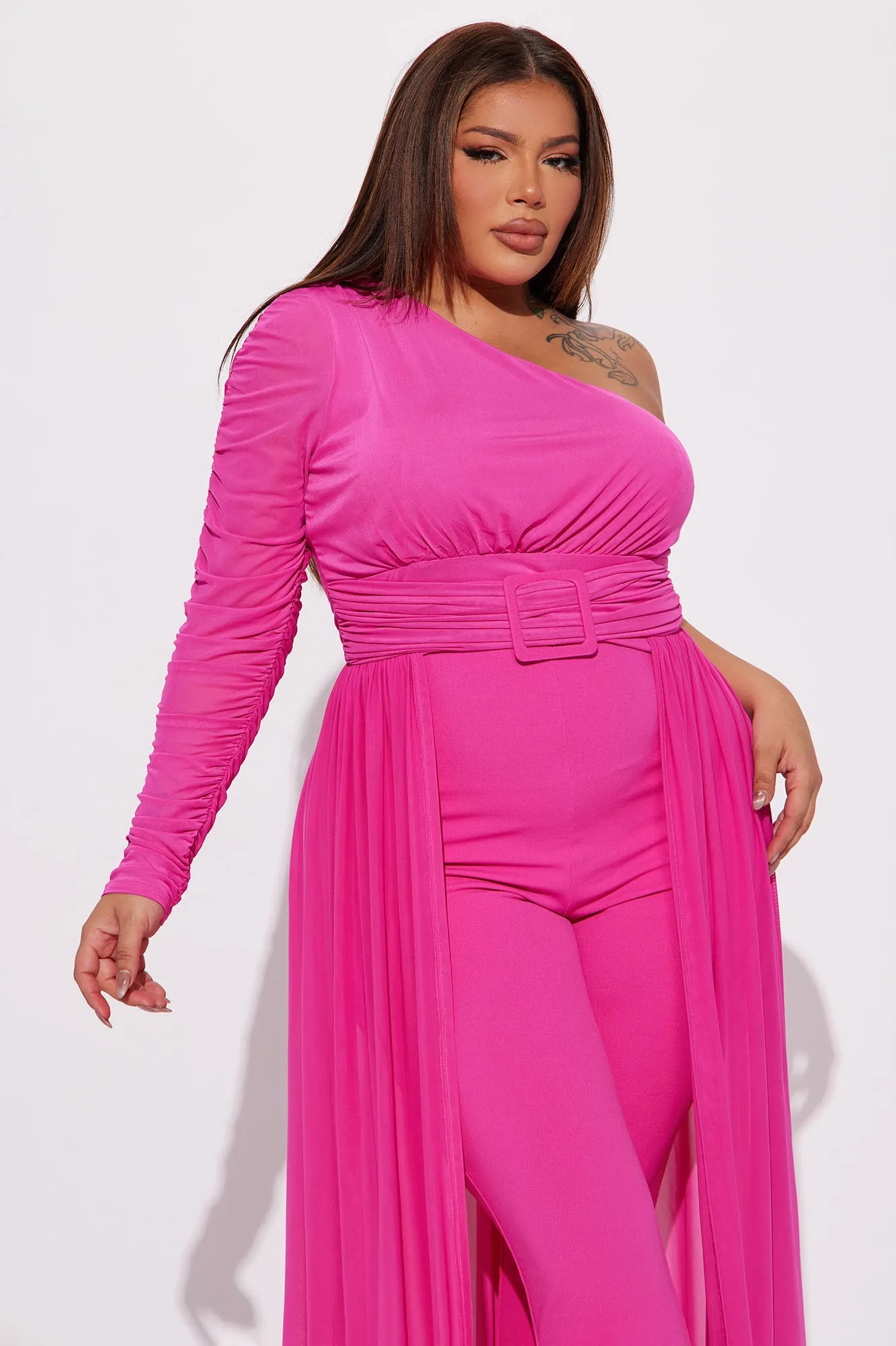 Better Be Sure Mesh Jumpsuit - Fuchsia