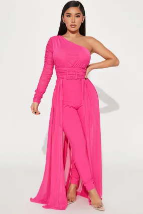 Better Be Sure Mesh Jumpsuit - Fuchsia