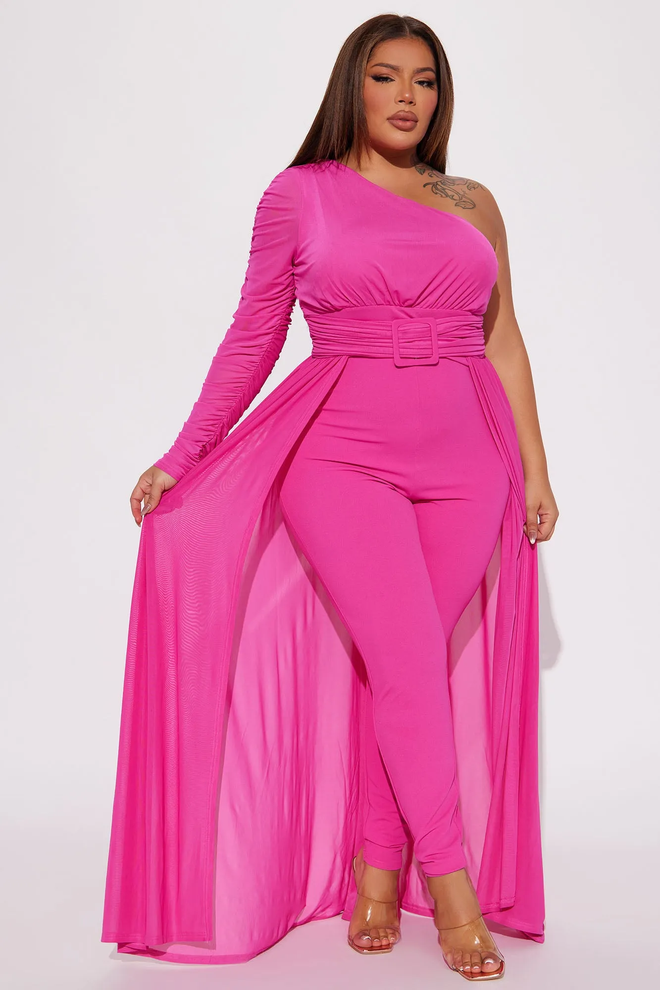 Better Be Sure Mesh Jumpsuit - Fuchsia
