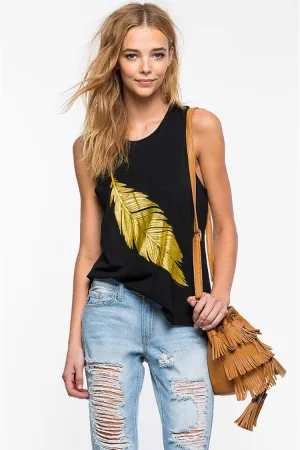 Black Leafy Print Tank Top