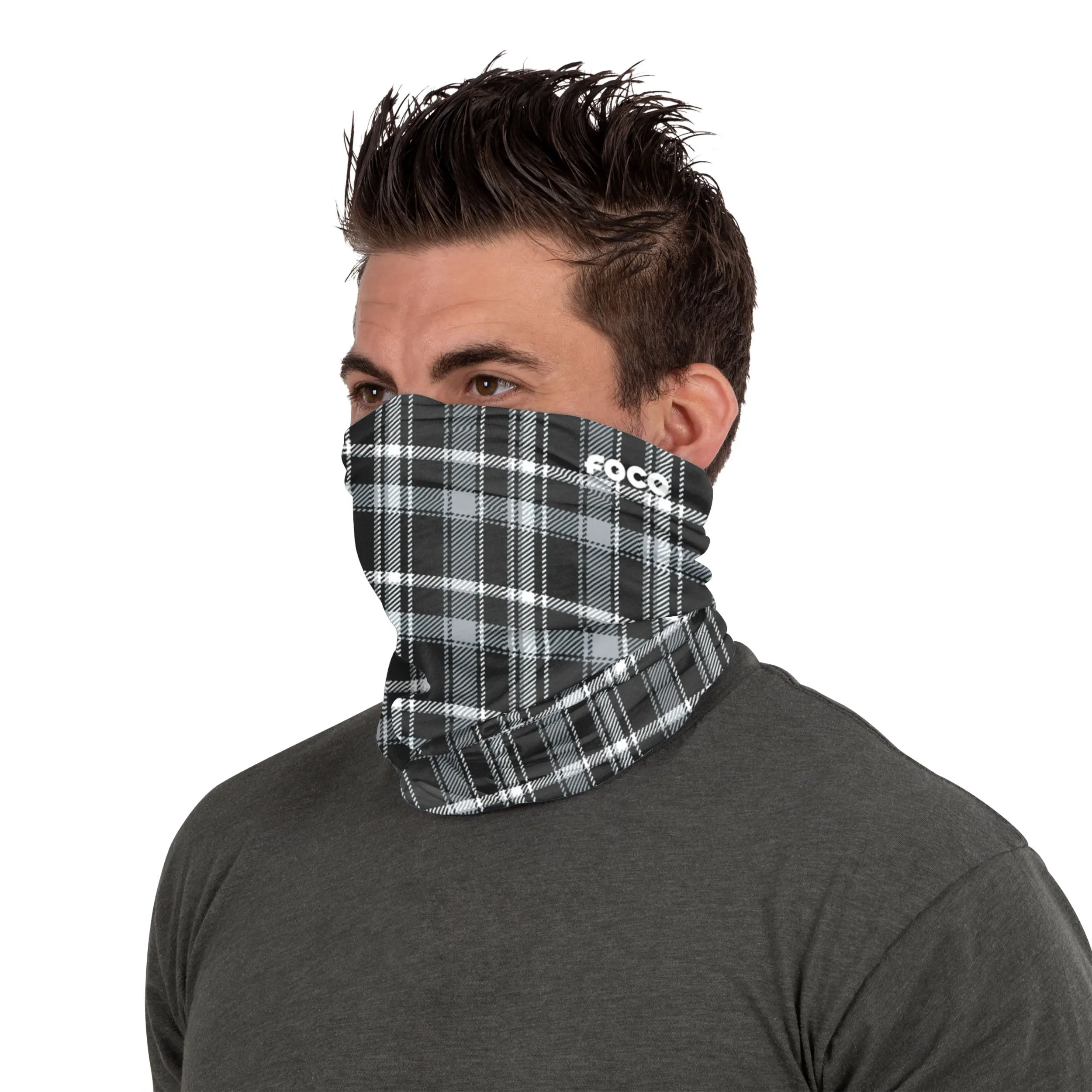 Black Plaid Brushed Polyester Gaiter Scarf