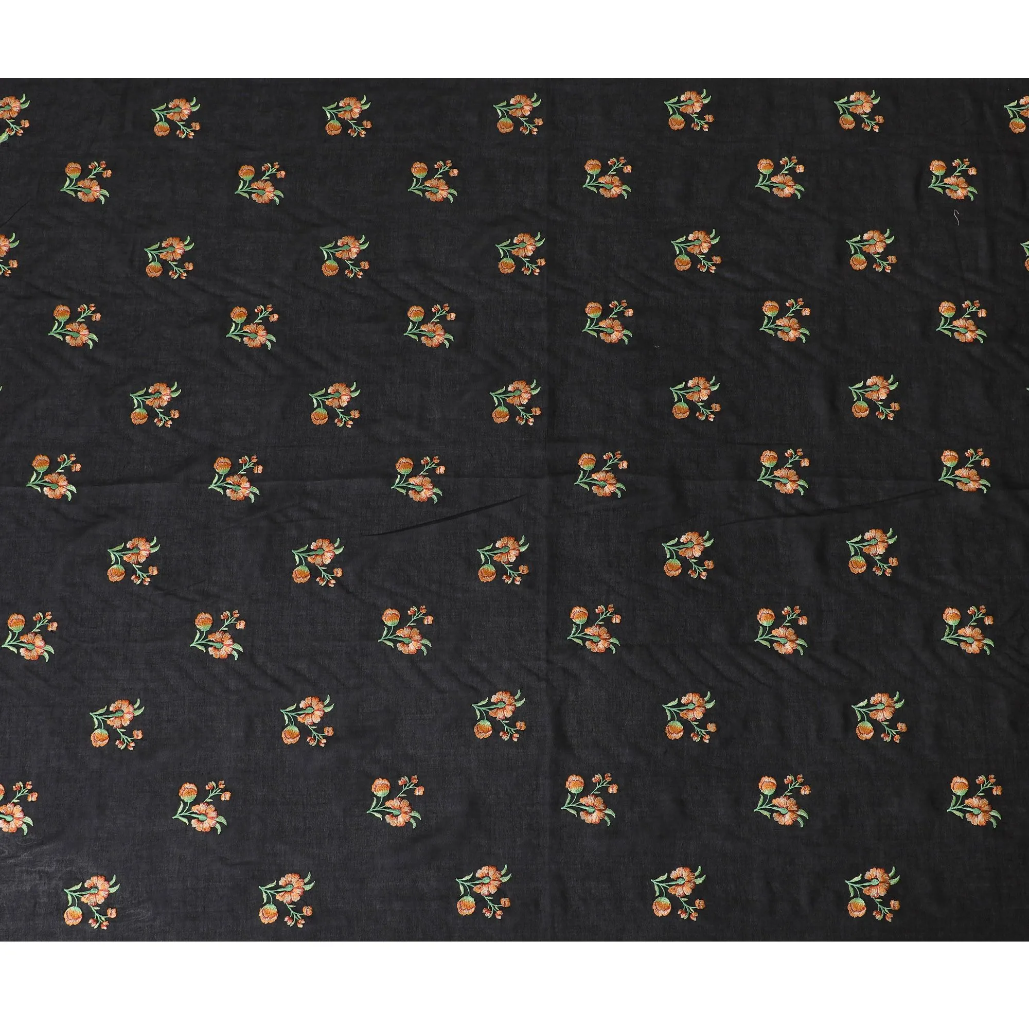Black Spice Cotton Voile Fabric: Embroidered Warmth-D17581