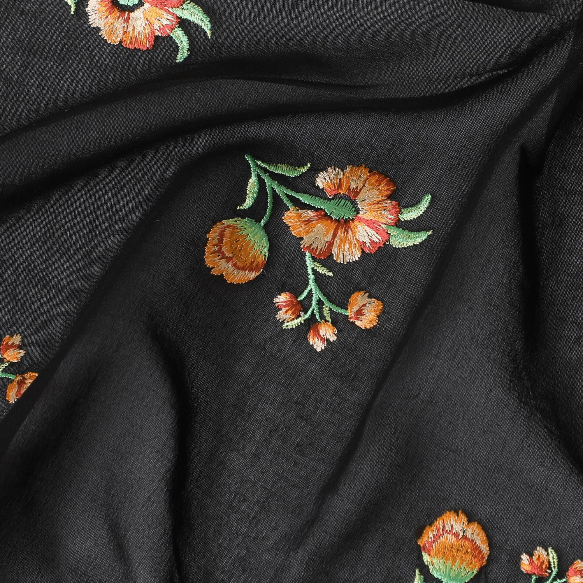 Black Spice Cotton Voile Fabric: Embroidered Warmth-D17581