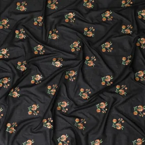 Black Spice Cotton Voile Fabric: Embroidered Warmth-D17581