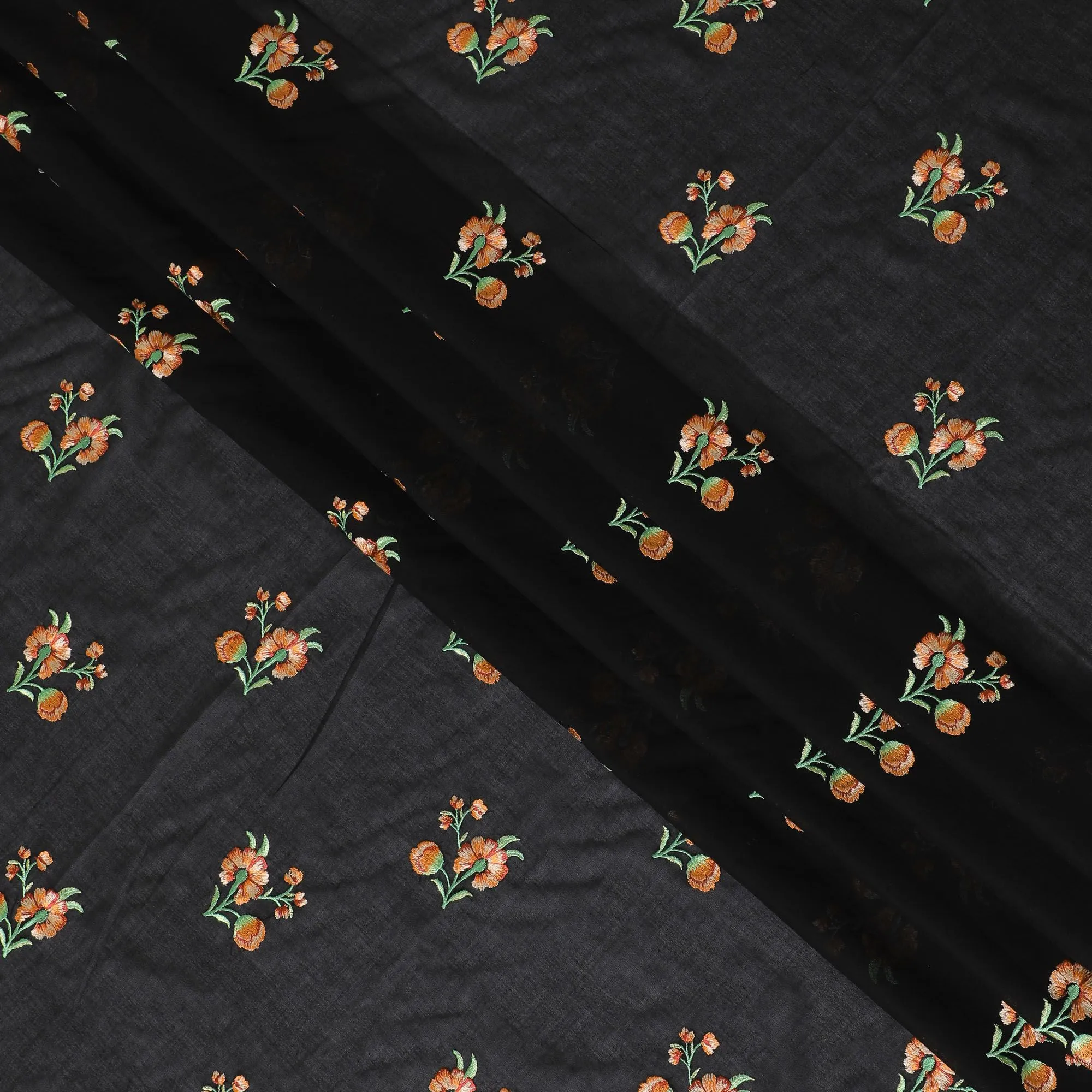 Black Spice Cotton Voile Fabric: Embroidered Warmth-D17581