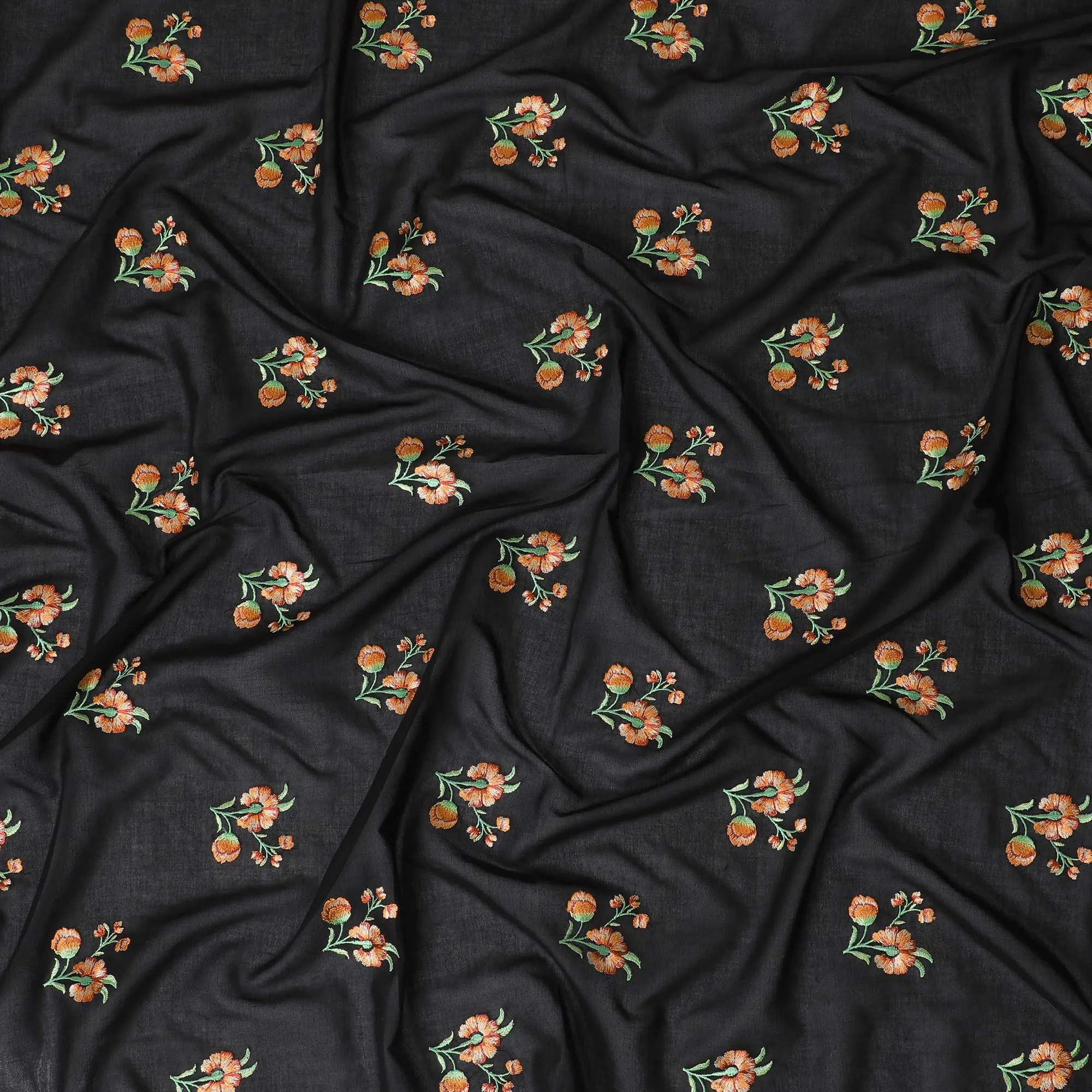 Black Spice Cotton Voile Fabric: Embroidered Warmth-D17581