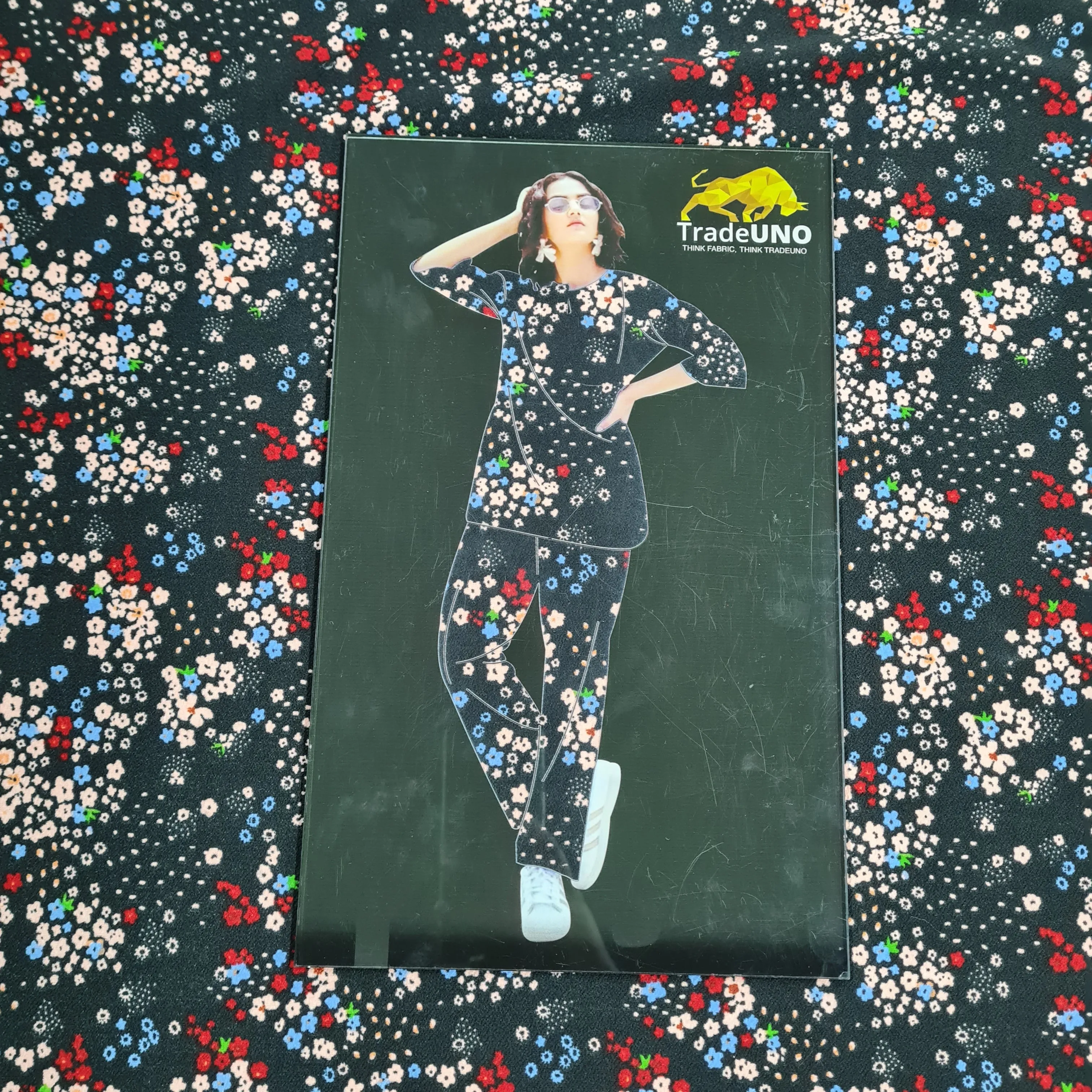 Black with Multicolor Floral Crepe Lycra Fabric
