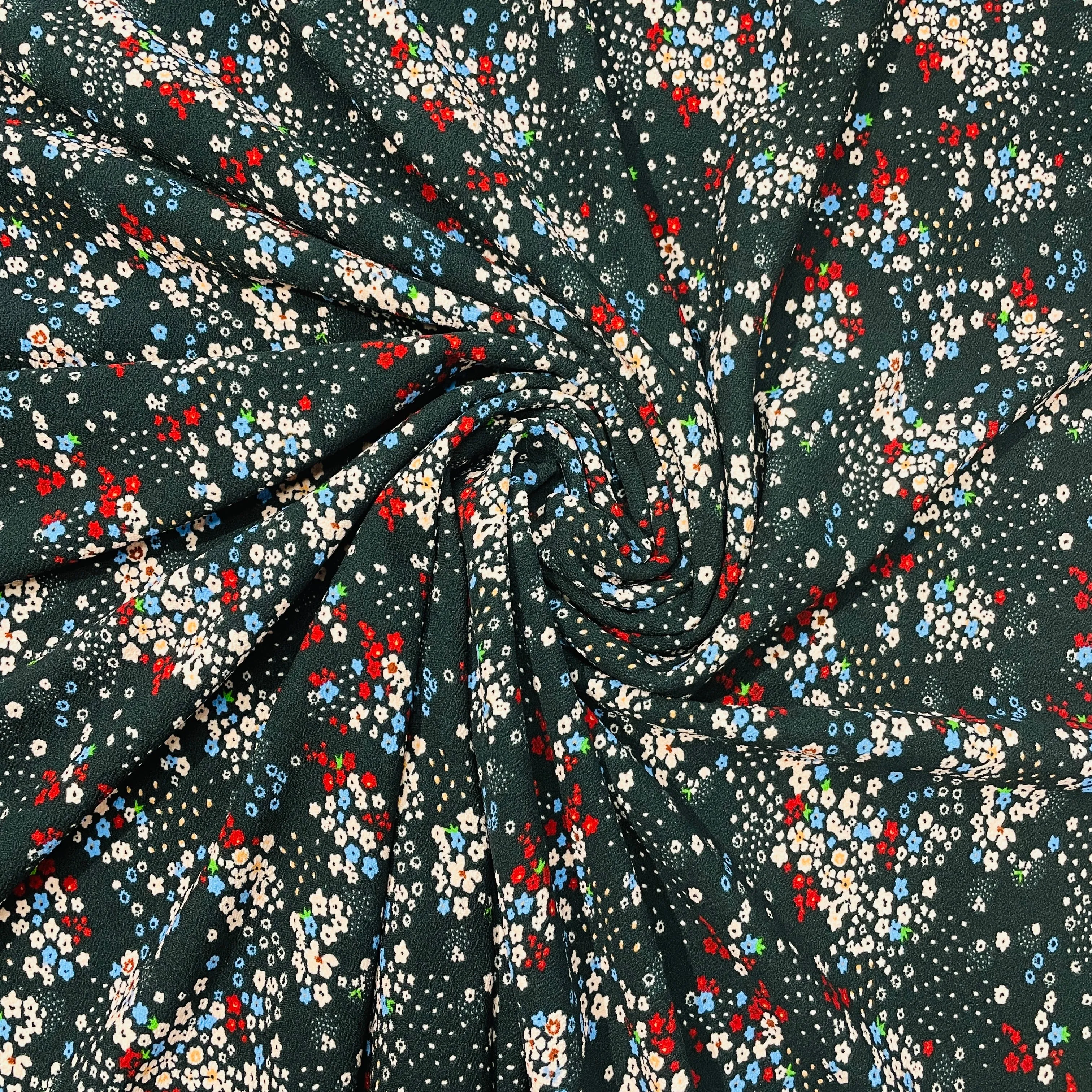 Black with Multicolor Floral Crepe Lycra Fabric
