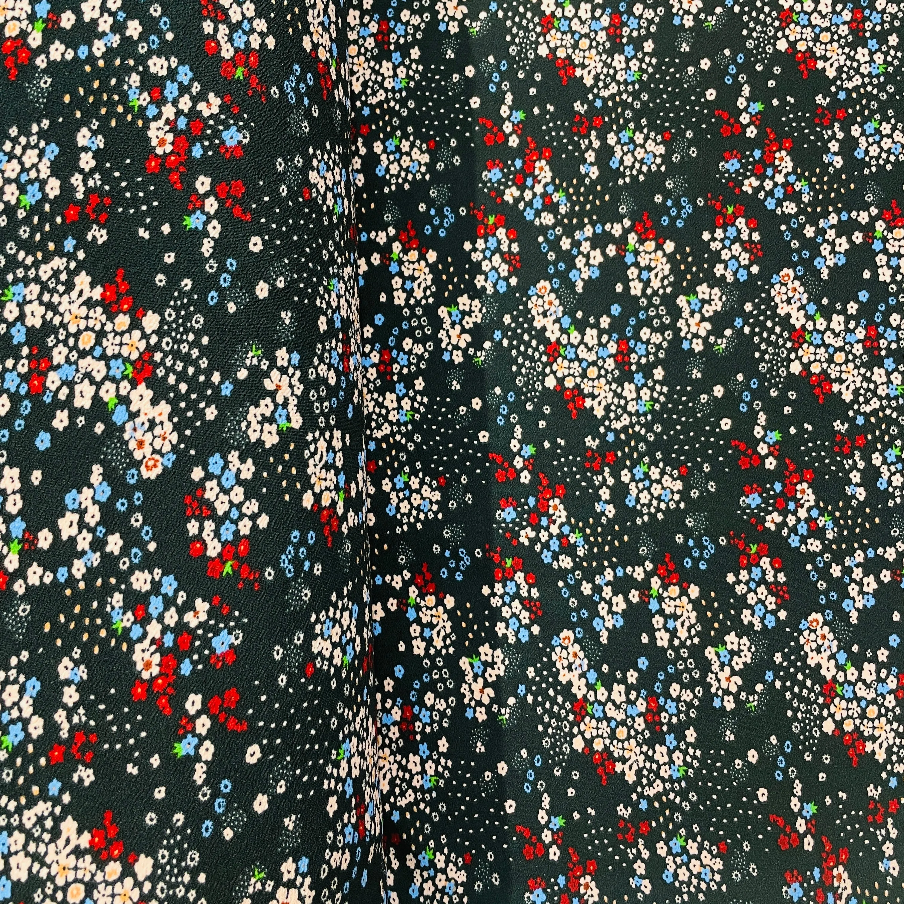 Black with Multicolor Floral Crepe Lycra Fabric