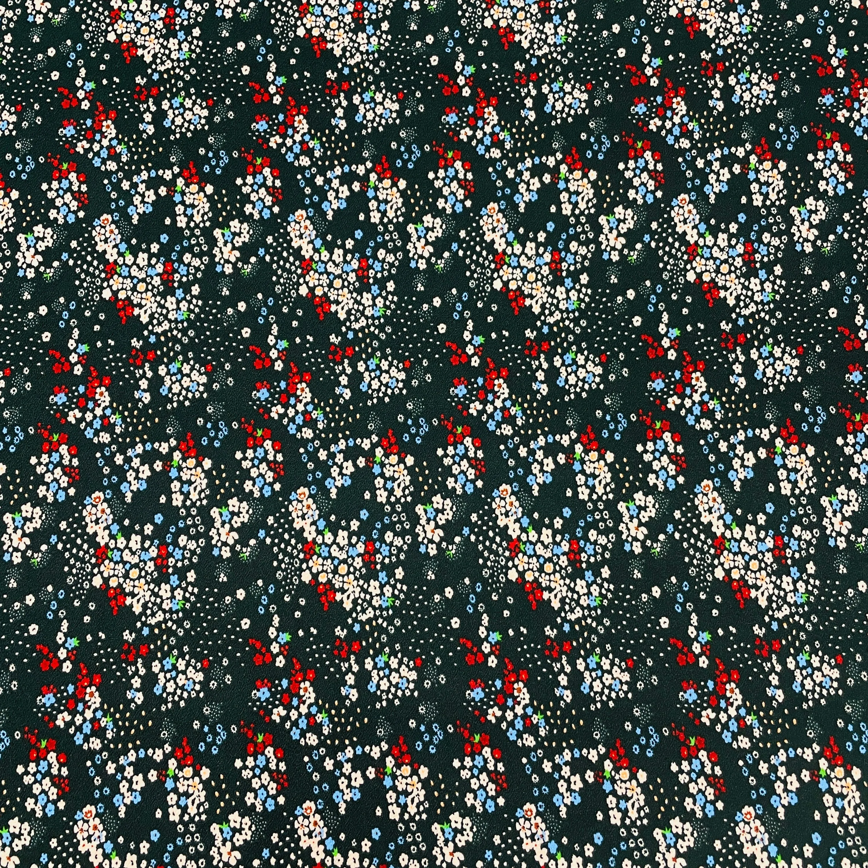 Black with Multicolor Floral Crepe Lycra Fabric