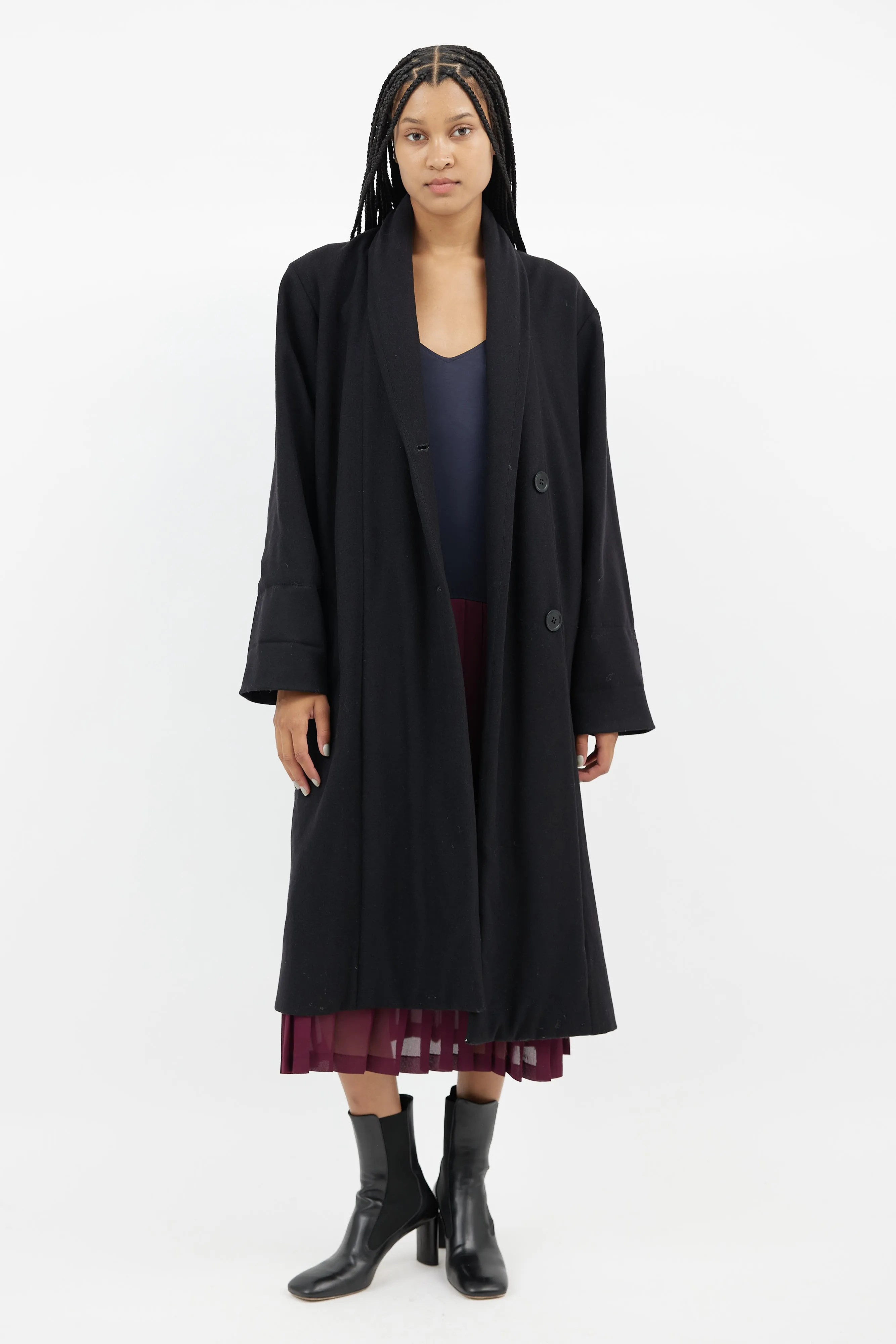 Black Wool Shawl Collar Coat