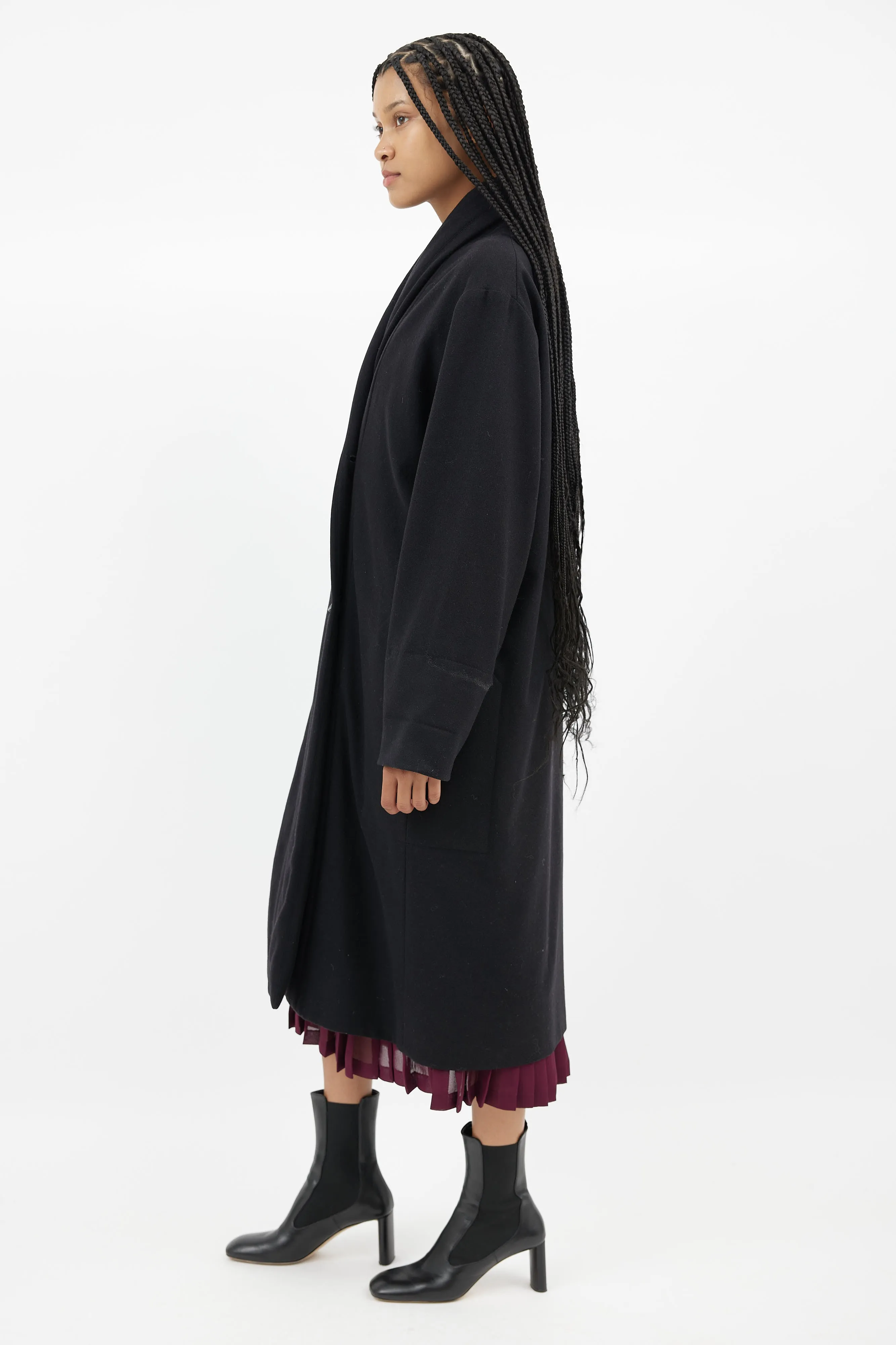 Black Wool Shawl Collar Coat