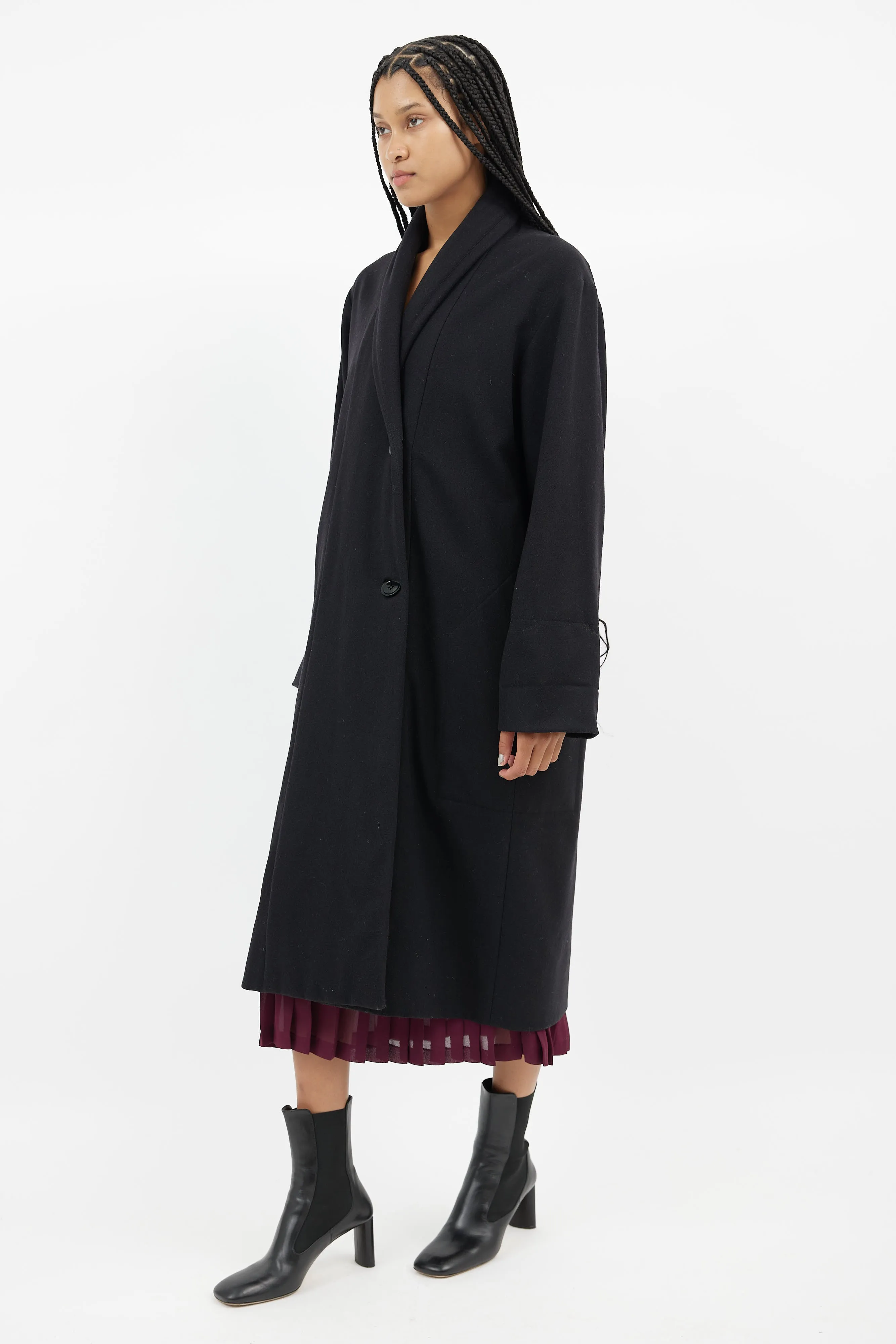 Black Wool Shawl Collar Coat
