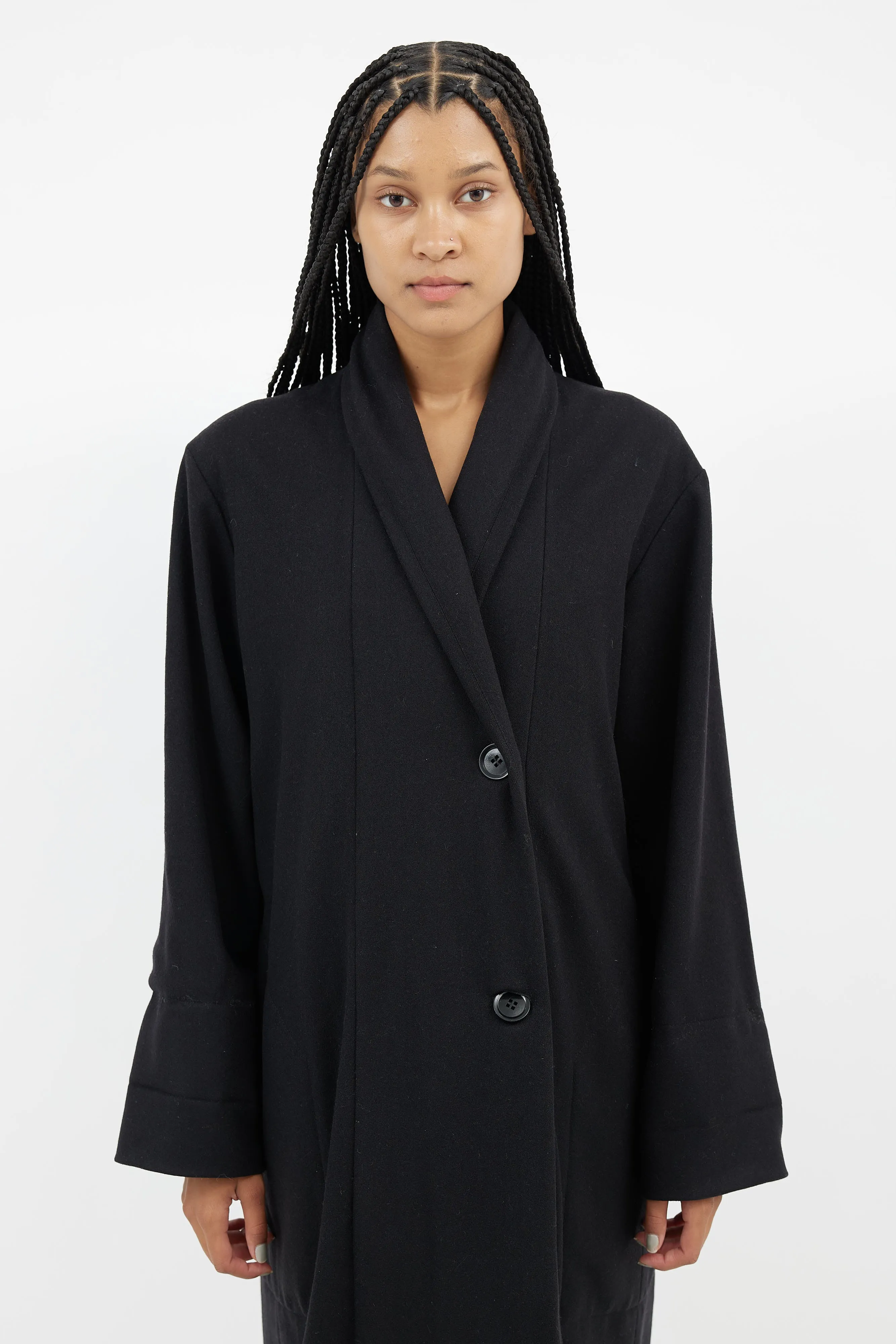 Black Wool Shawl Collar Coat