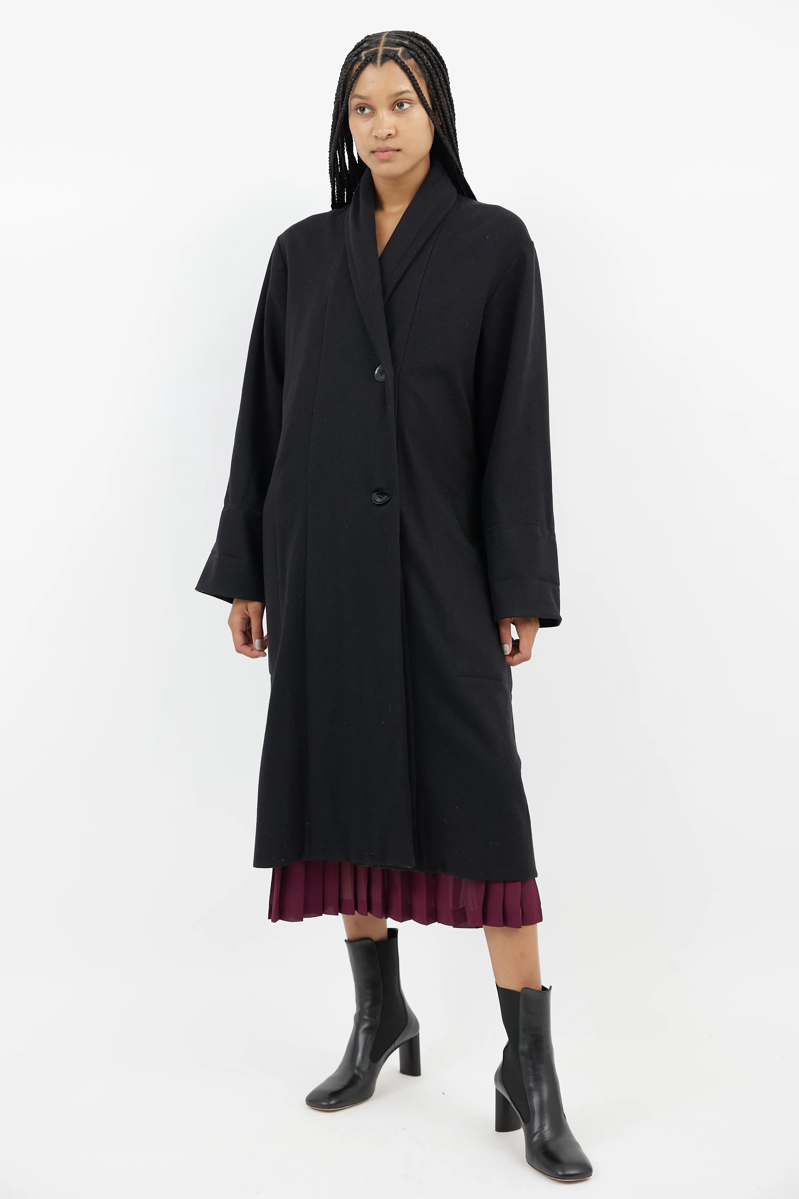 Black Wool Shawl Collar Coat