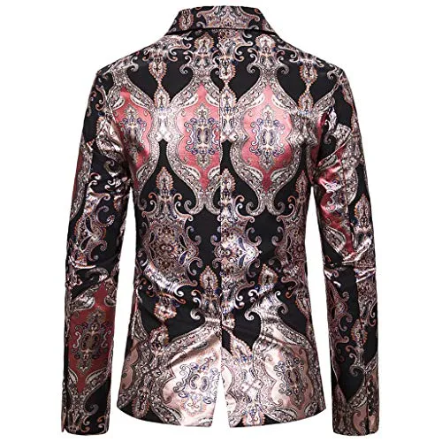 Blazer Uomo Giacca Elegante Blazer di Paillettes Stampata Classic Fascino Floreale Blazer Uomo Giacca da Abito Elegante Fiesta Maniche Lunghe Colletto Cappotto Fashion Formale Casual Lavoro Cappotto