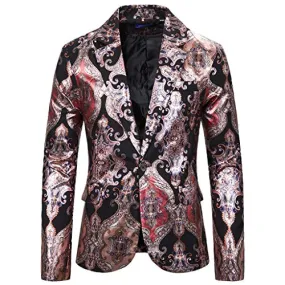 Blazer Uomo Giacca Elegante Blazer di Paillettes Stampata Classic Fascino Floreale Blazer Uomo Giacca da Abito Elegante Fiesta Maniche Lunghe Colletto Cappotto Fashion Formale Casual Lavoro Cappotto