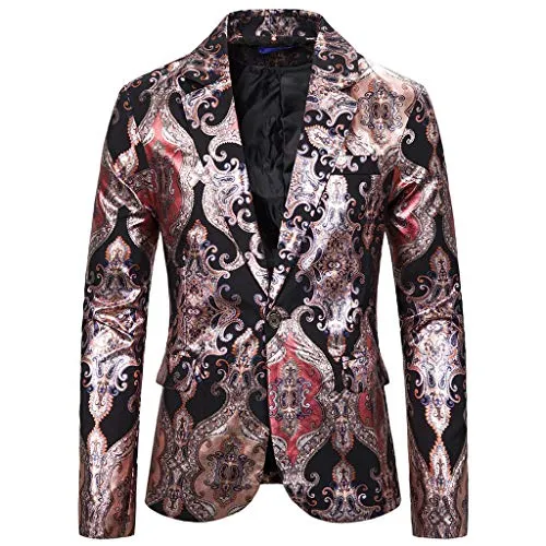 Blazer Uomo Giacca Elegante Blazer di Paillettes Stampata Classic Fascino Floreale Blazer Uomo Giacca da Abito Elegante Fiesta Maniche Lunghe Colletto Cappotto Fashion Formale Casual Lavoro Cappotto